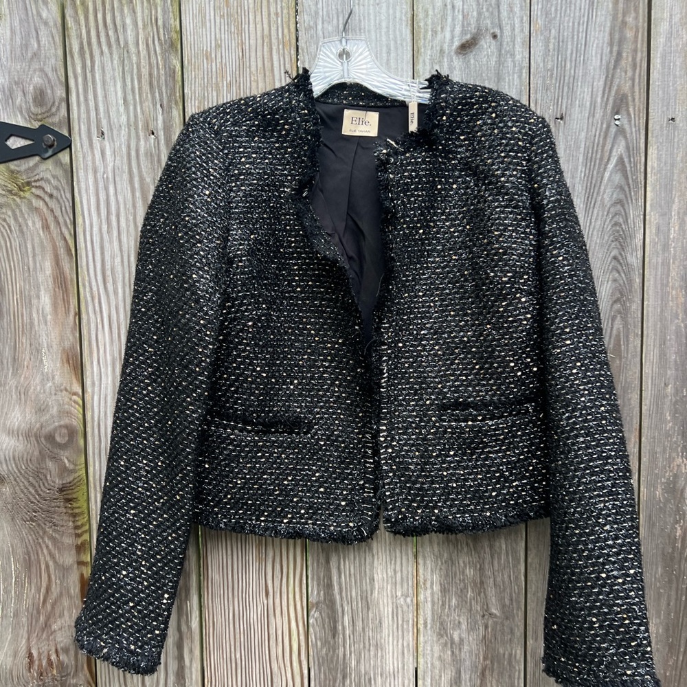 ELIE TAHARI Black Gold Metallic Blazer Jacket Women’s 10 NWT NEW